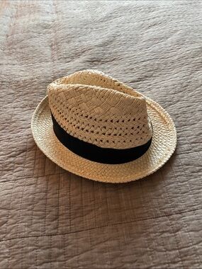 J. Crew Natural Straw Fedora Hat with Dark Brown Band unisex